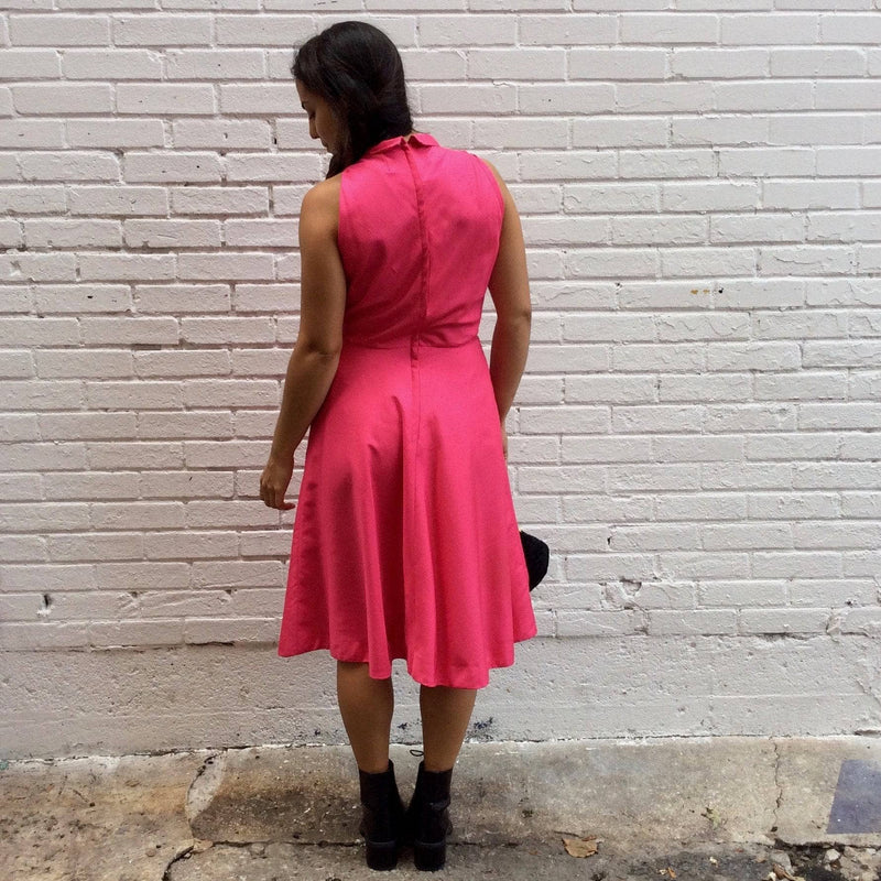 Back view of 1970s Pink Silk Midi Cocktail Dress Size Small, sold by bohemevintage.com Montréal