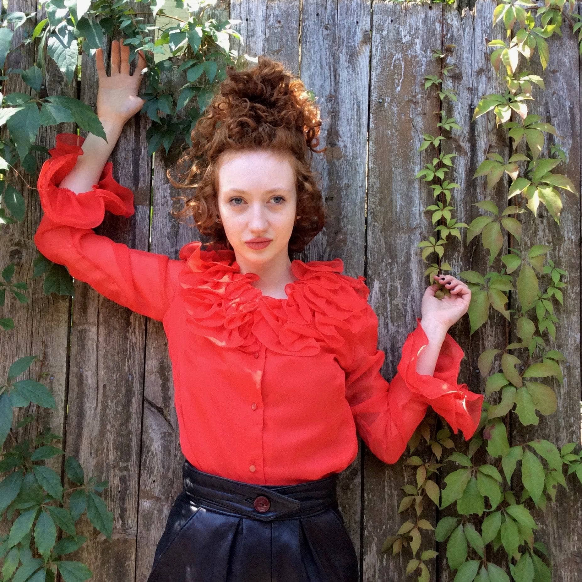 1970s | Red Flounce Collar Blouse