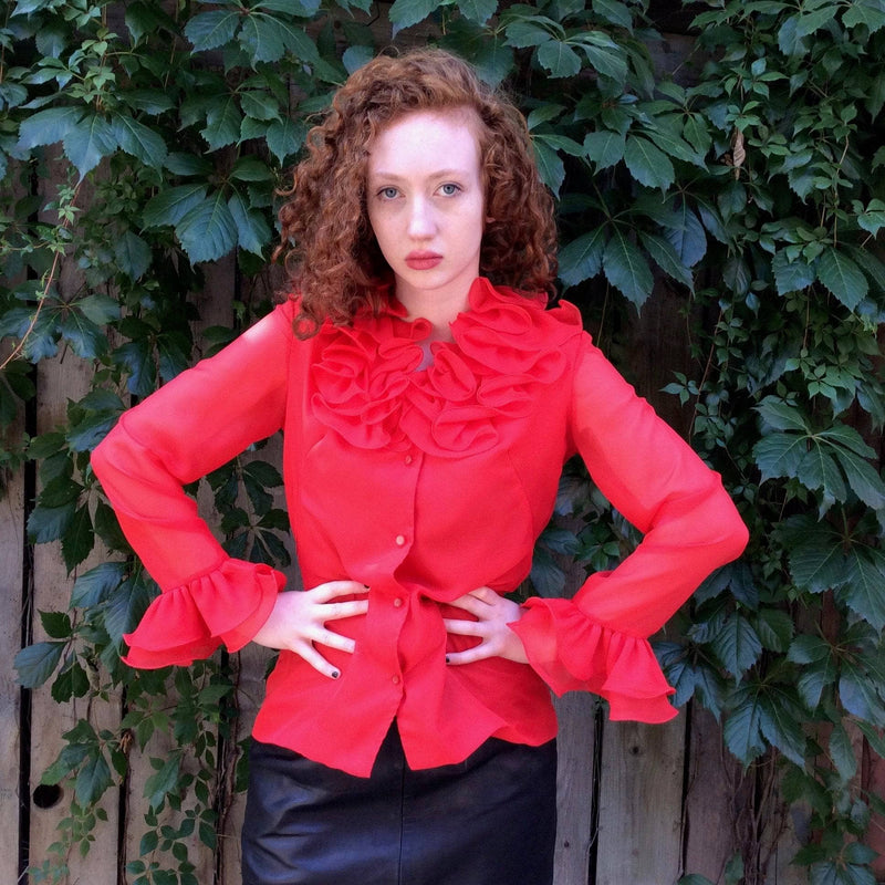 1970s | Red Flounce Collar Blouse