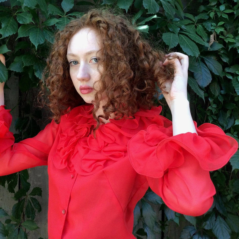 1970s | Red Flounce Collar Blouse (side view)