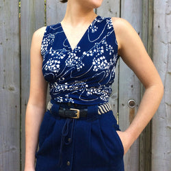 1970s Royal Blue Wrapped Sleeveless Top SIze Small/Medium, sold by bohemevintage.com Montréal