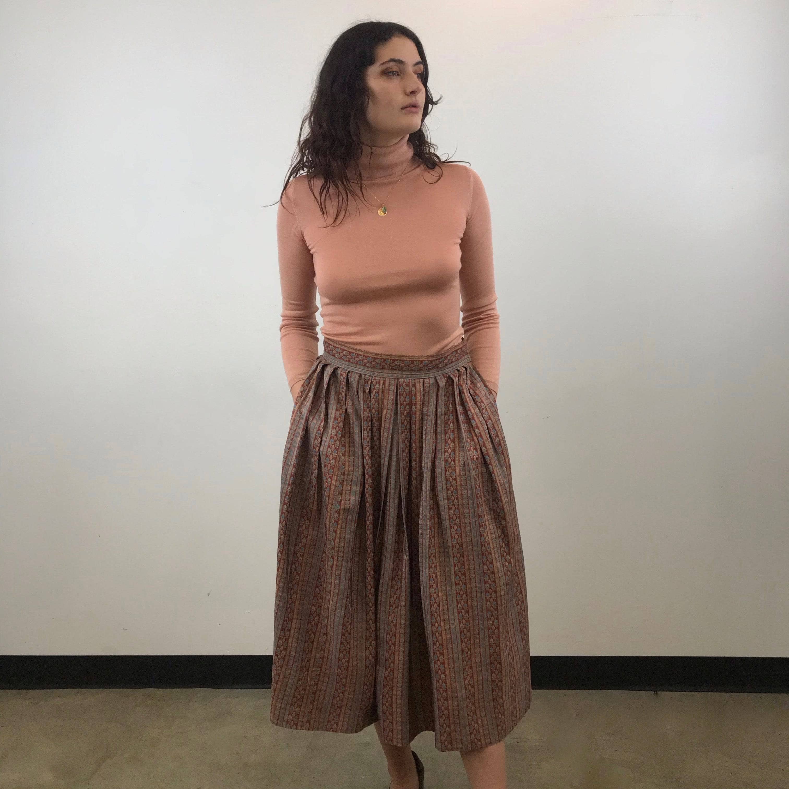 スカート SAINT LAURENT Midi skirt Brown 1970s Saint Laurent Rive Gauche Pleated Silk Midi Skirt M