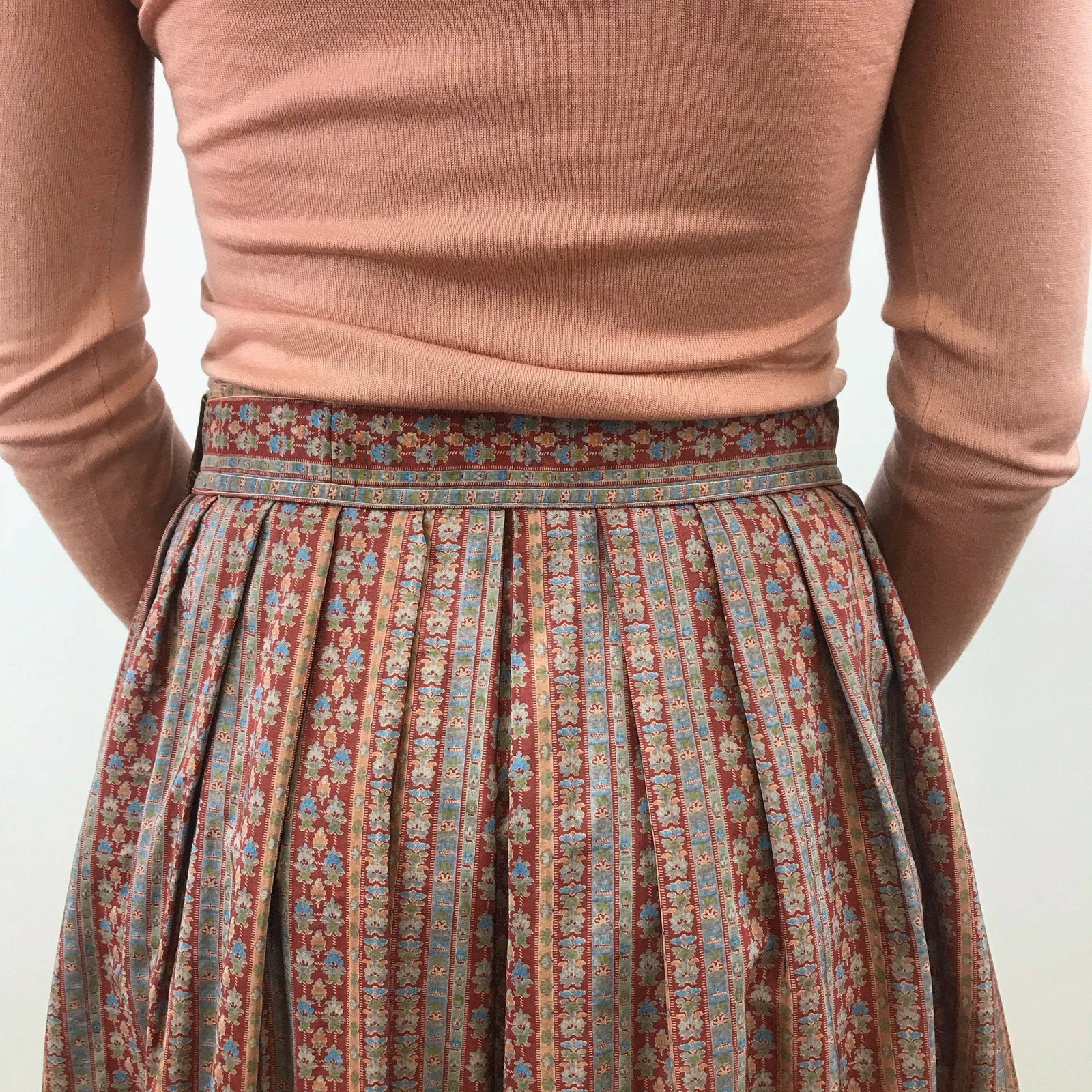 1970s Saint Laurent Rive Gauche Pleated Silk Midi Skirt M