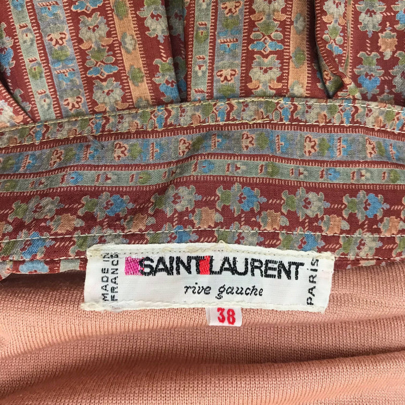 Saint Laurent rive gauche label of 1970s Yves Saint Laurent Rive Gauche Pleated Silk Midi Skirt Size Medium sold by bohemevintage.com Montreal