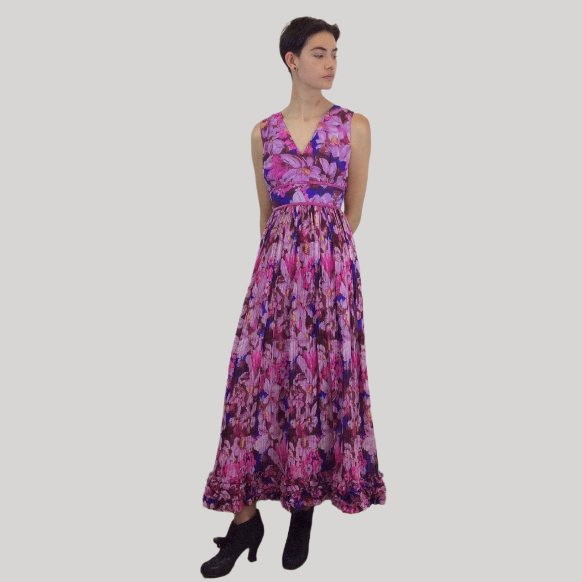 1970s Sleeveless Floral Print Maxi Dress Small  sold by  bohemevintage.com