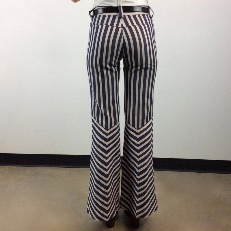 Back view of 1970s Striped Bell Bottom Jeans Size X-Small / Small sold by bohemevintage.com Montreal