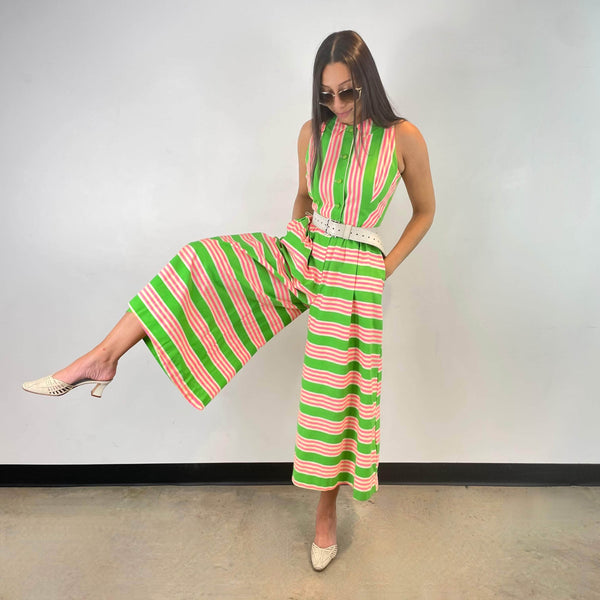 1970s Striped Wide Leg Cotton Jumpsuit Size small sold at bohemevintage.com Montreal