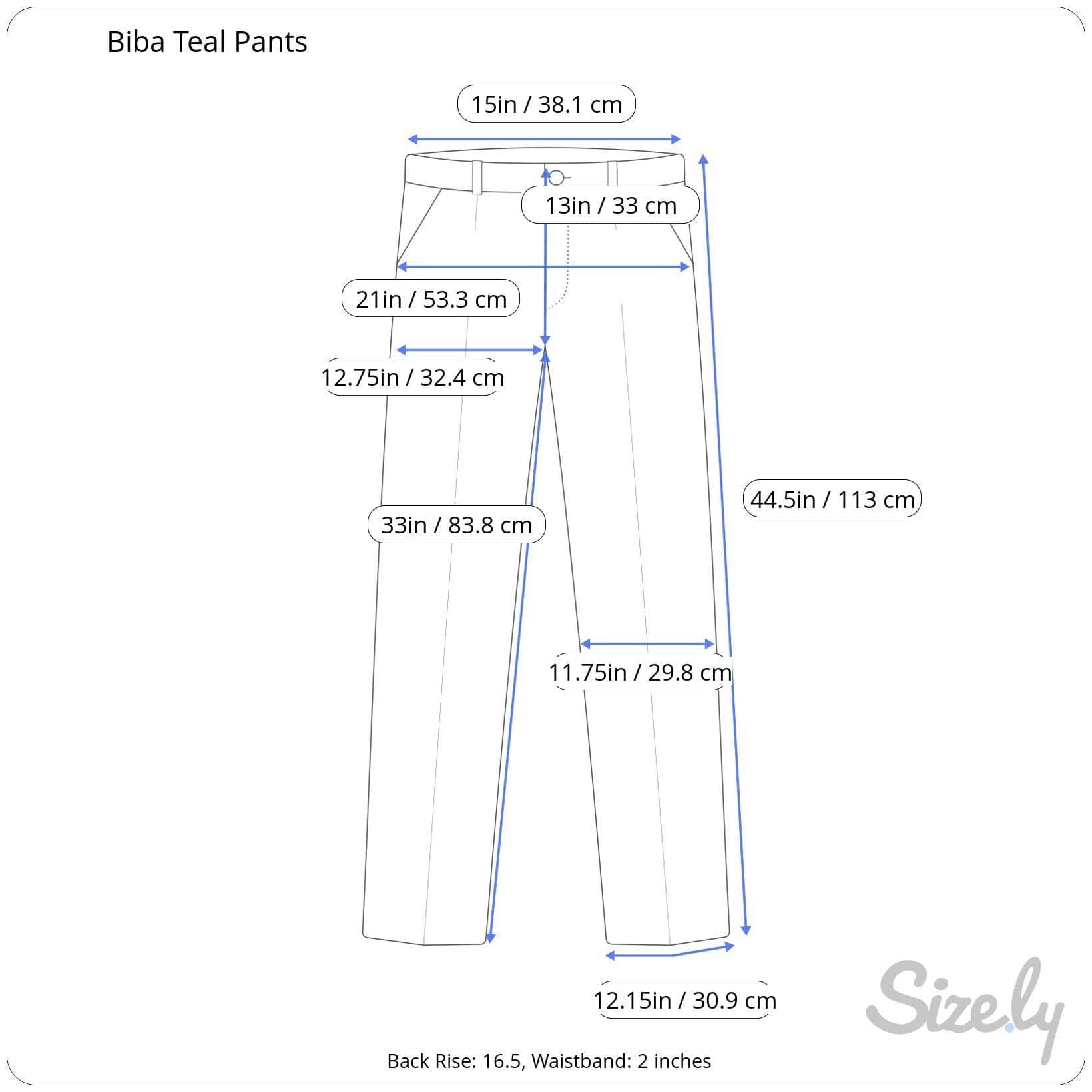 Measurements of 1970s Teal High Waisted Wide Leg Pants size Medium sold by bohemevintage.com Montreal