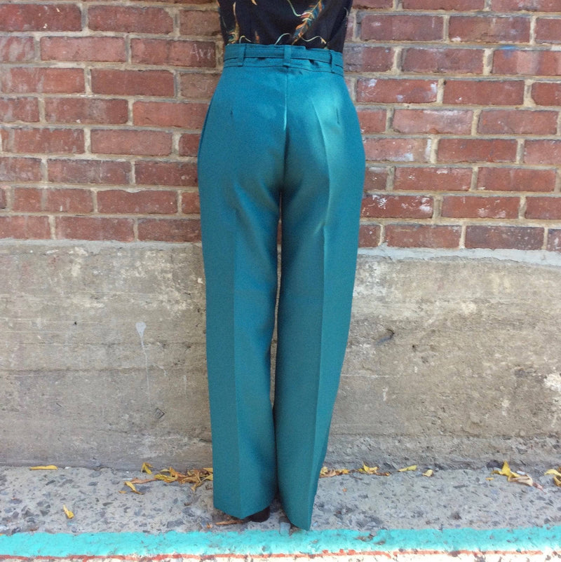 Back view of 1970s Teal High Waisted Wide Leg Pants size Medium sold by bohemevintage.com Montreal