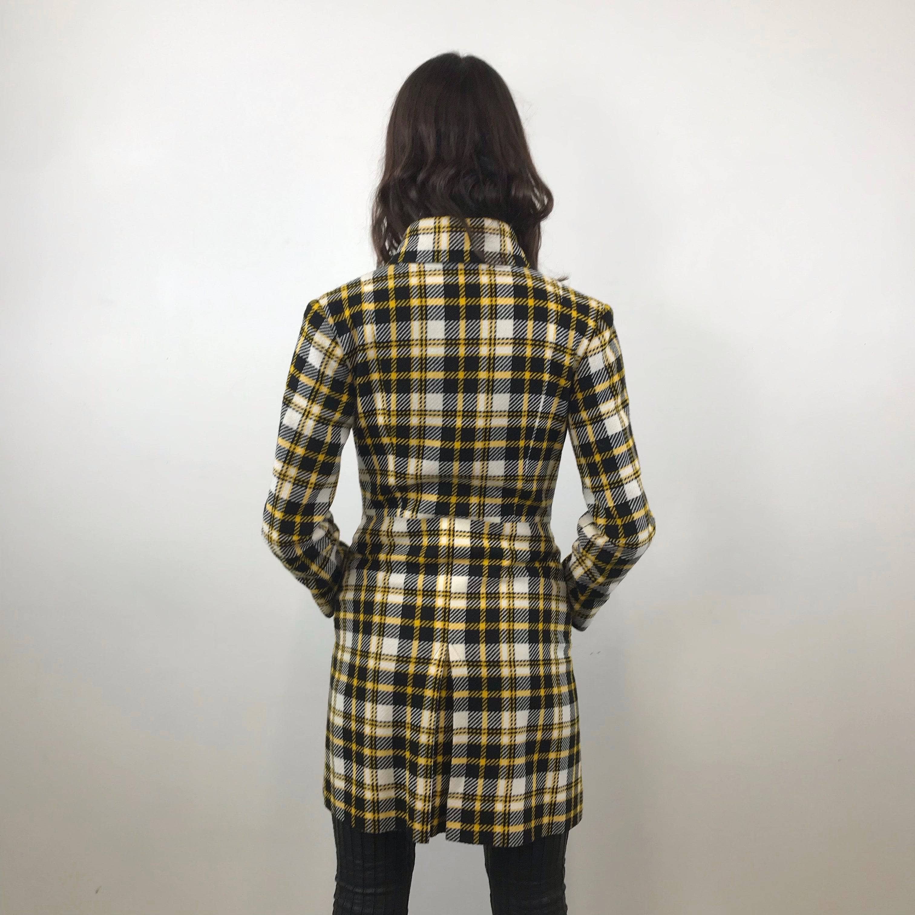 Back view of 1970s Tuxedo Style Checkered Coat Size small sold by bohemevintage.com Montreal