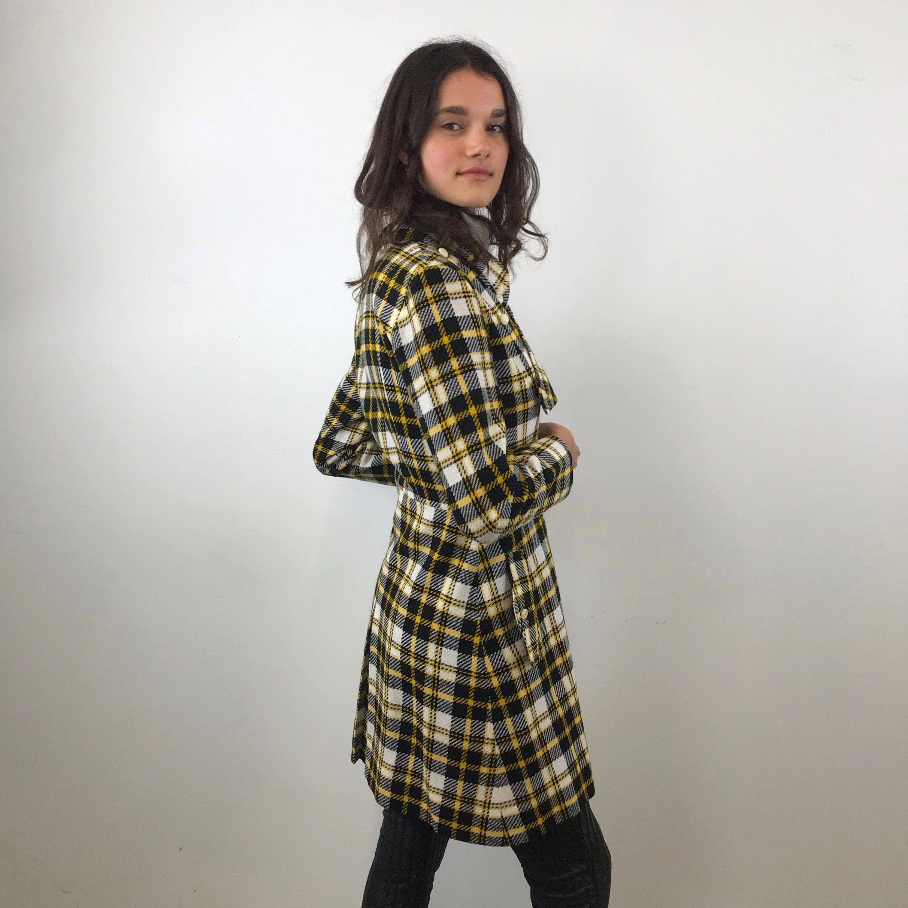 1970s Tuxedo Style Checkered Coat Small