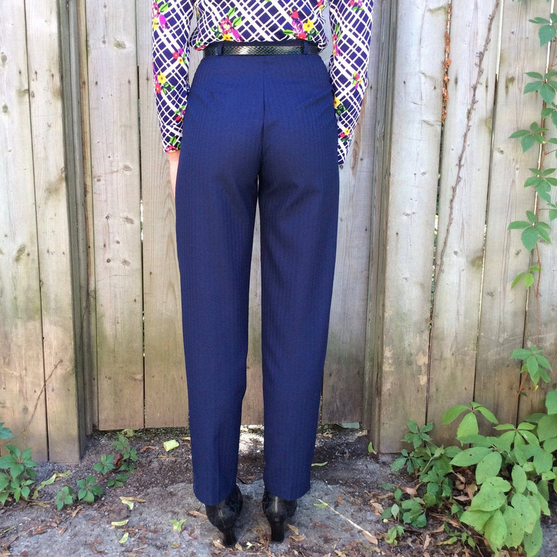 1980-90s Navy Blue High Waisted Pleated Pants S