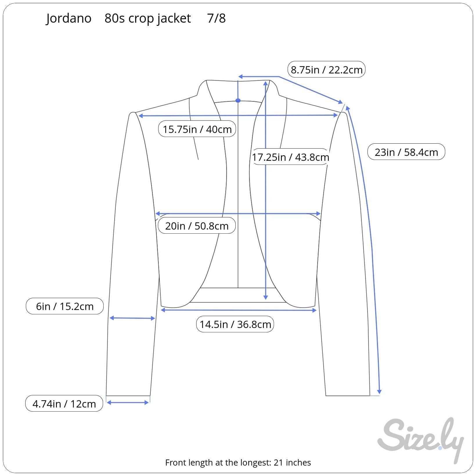 Measurments of 1980-90s Black Denim Crop Jacket with Metal Zipper, sold by bohemevintage.com Montréal