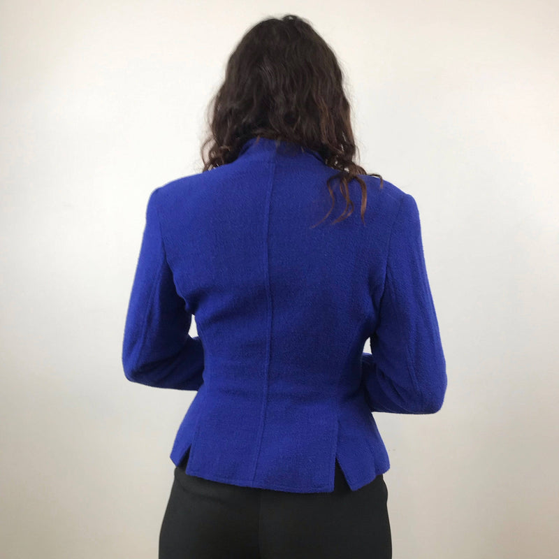 Back view of 1980s/1990s Louis Féraud Boucle Wool Fitted Blazer Size Medium sold by bohemevintage.com