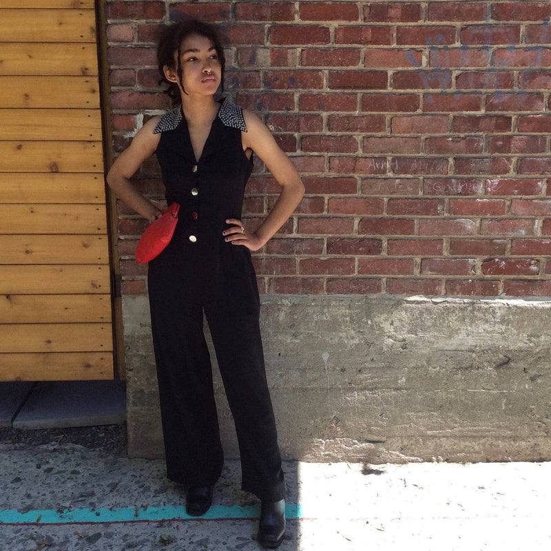 1980s-90s Beaded Collar Black Jumpsuit Size extra small-Small Sold by bohemevintage.com Montreal