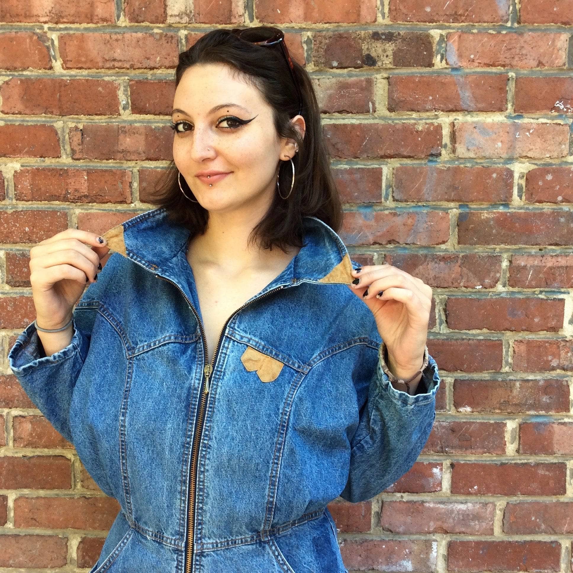 Upper View of 1980s-90s Midi-length Denim Coat Dress  Size Medium, sold by bohemevintage.com Montreal