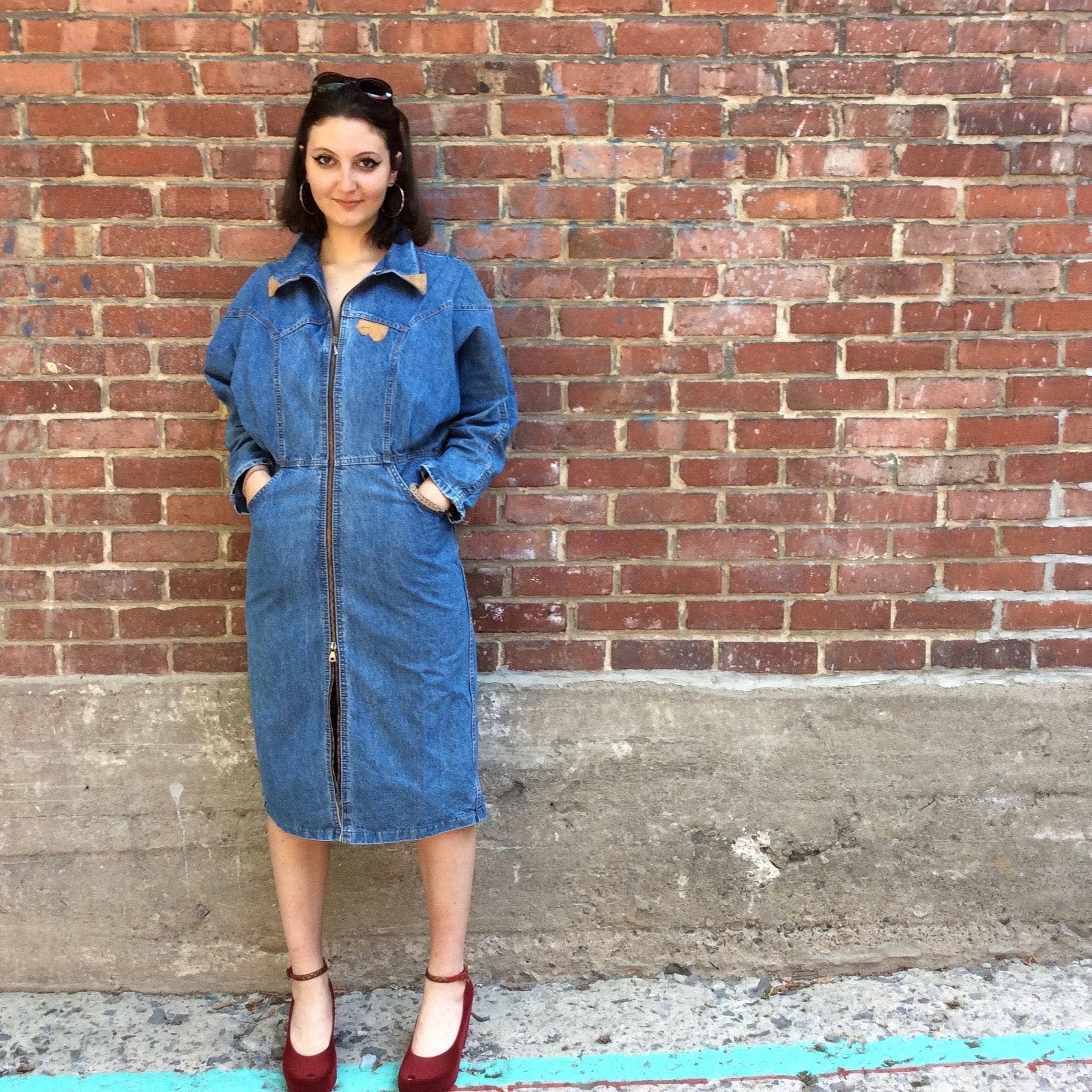 1980s-90s Midi-length Denim Coat Dress Size Medium, sold by bohemevintage.com Montreal