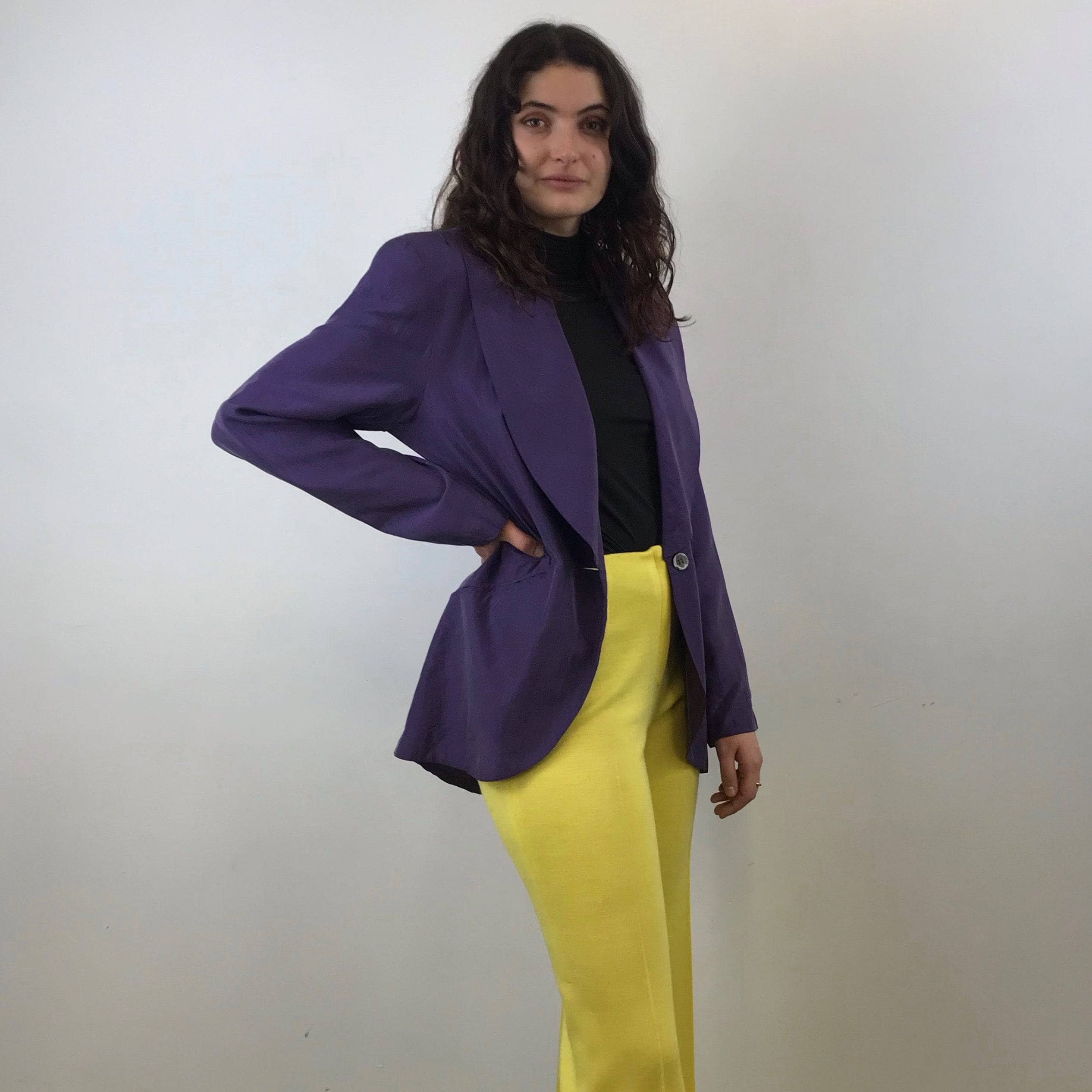 1980s Anne Pinkerton Deep Cut Purple Silk Blazer size Medium sold by bohemevintage.com