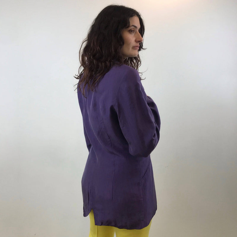 1980s Anne Pinkerton Deep Cut Purple Silk Blazer size Medium sold by bohemevintage.com