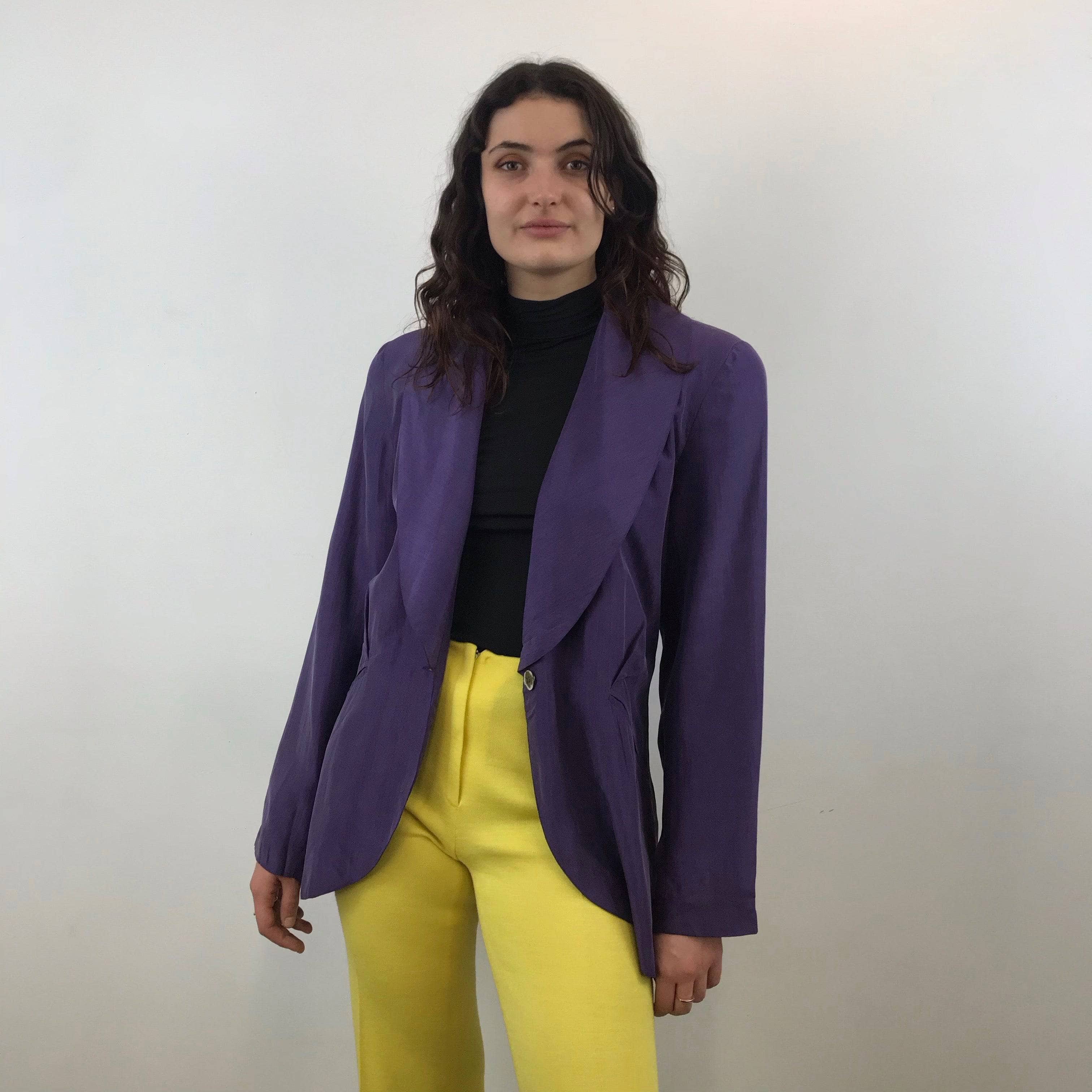 1980s Anne Pinkerton Deep Cut Purple Silk Blazer size Medium sold by bohemevintage.com
