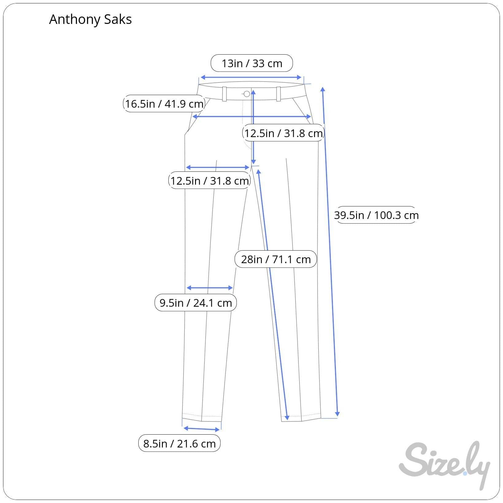 Measurements of 1980s "Anthony Saks" High-waisted Pleated Dress Pants, for sale at bohemevintage.com Montréal