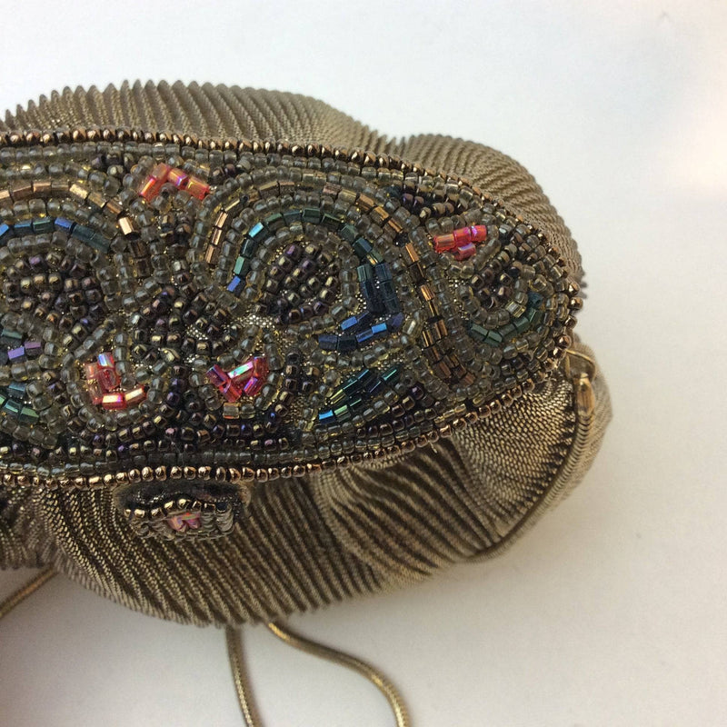 1980s Beaded and Gold Fabric Shoulder Evening Bag. Sold by bohemevintage.com