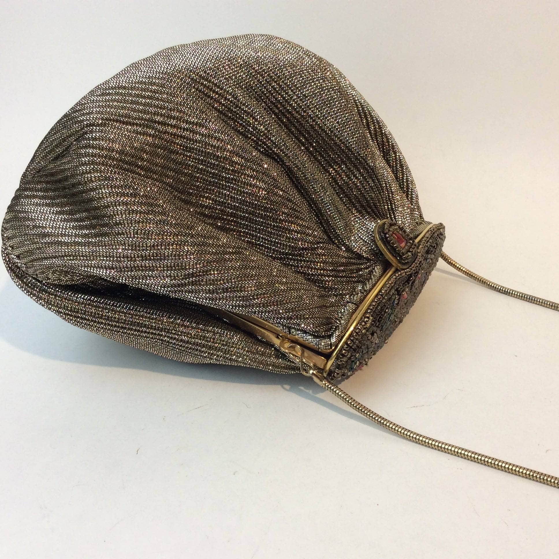 1980s Beaded and Gold Fabric Shoulder Evening Bag. Sold by bohemevintage.com