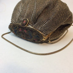 1980s Beaded and Gold Fabric Shoulder Evening Bag. Sold by bohemevintage.com
