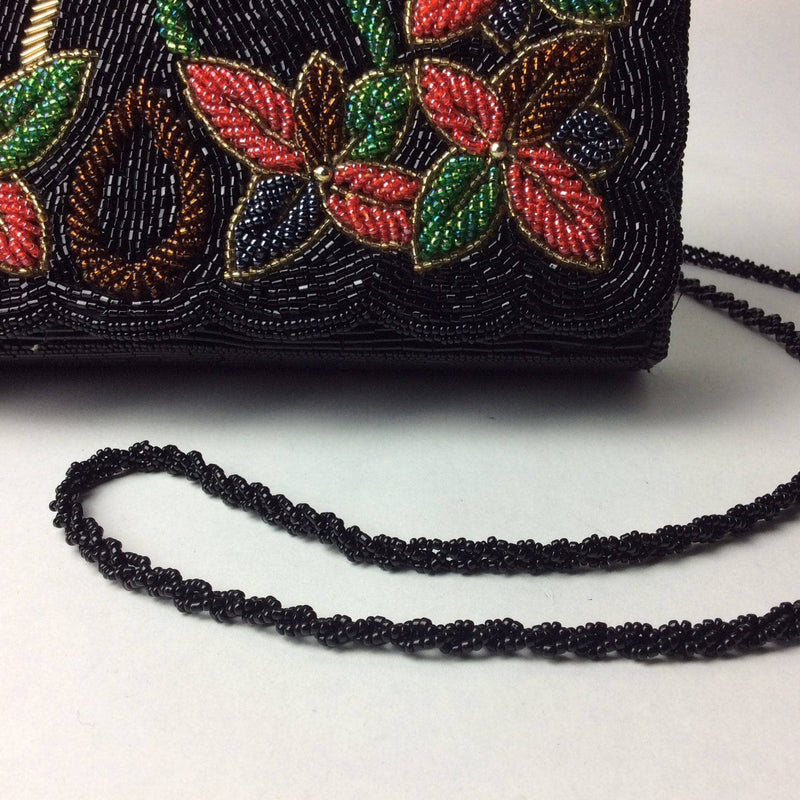 Close-Up of Beaded Shoulder Strap of Side View of 1980s Beaded Evening Bag, sold by bohemevintage.com Montréal