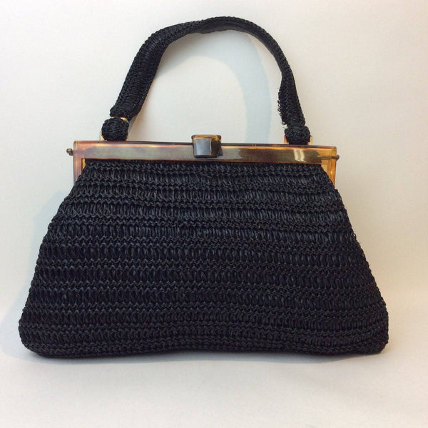 1980s Black Raffia Crocheted Handbag, sold by bohemevintage.com Montréal