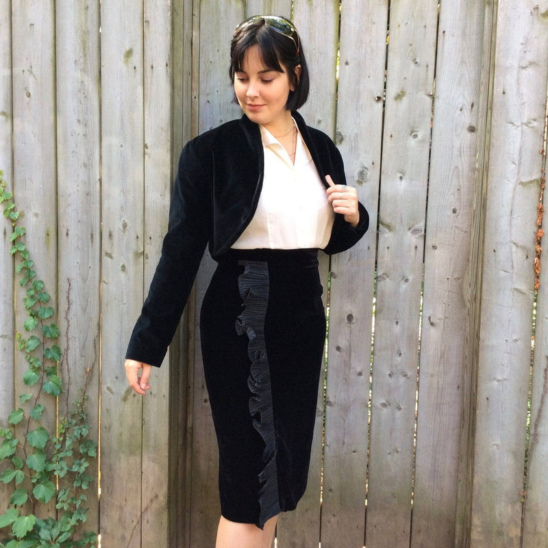Cropped Black Velvet Shrug Jacket Vintage Black Velvet Bolero