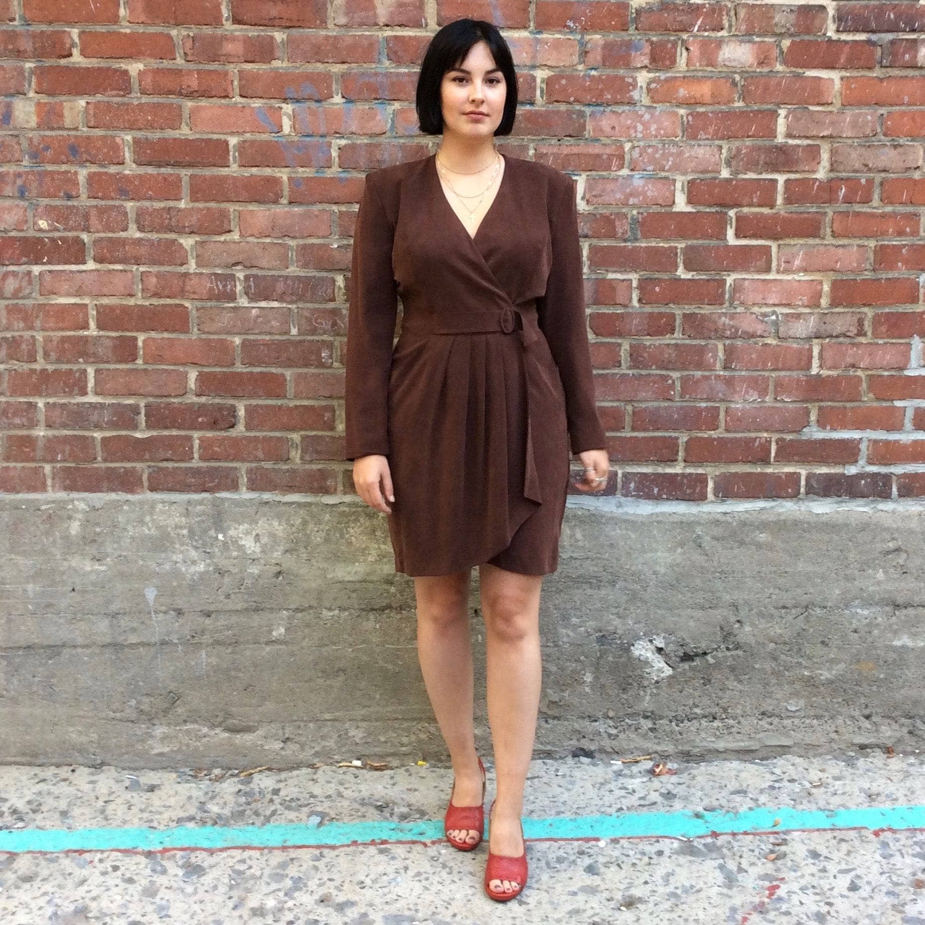 1980s Brown Long-Sleeve Wrap Silk Dress size Medium made in France by Mathilde J. Rondineau Paris size Medium sold by bohemevintage.com Montreal