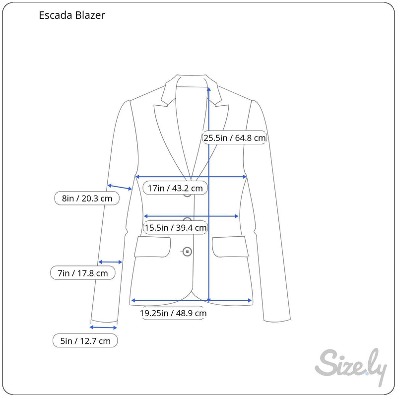 Measurements of 1980s Escada Black Wool Blazer Size Medium sold by bohemevintage.com