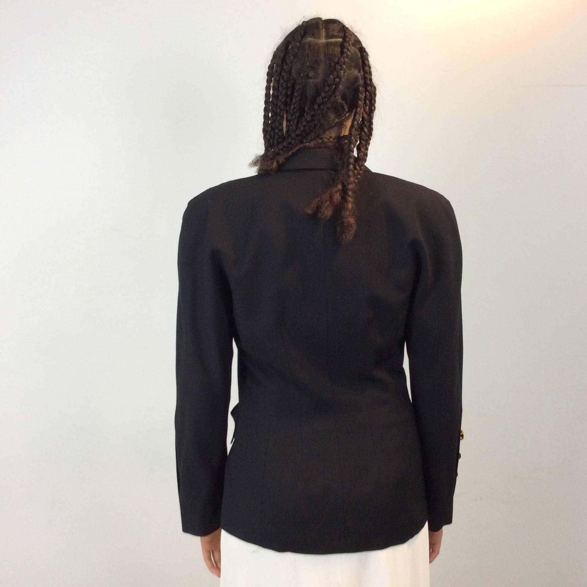 Back view of 1980s Escada Black Wool Blazer Size Medium sold by bohemevintage.com