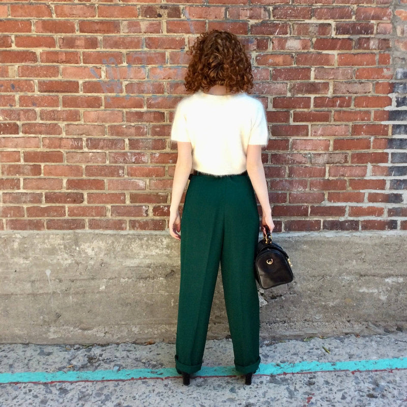 Deep Green Pleated 80s High Waisted Trousers UK Size 10 - Rhubarb