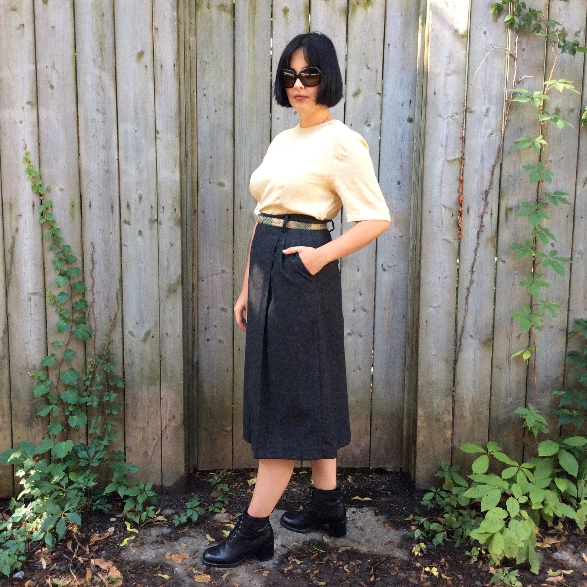 High waisted charcoal grey wool gaucho trousers