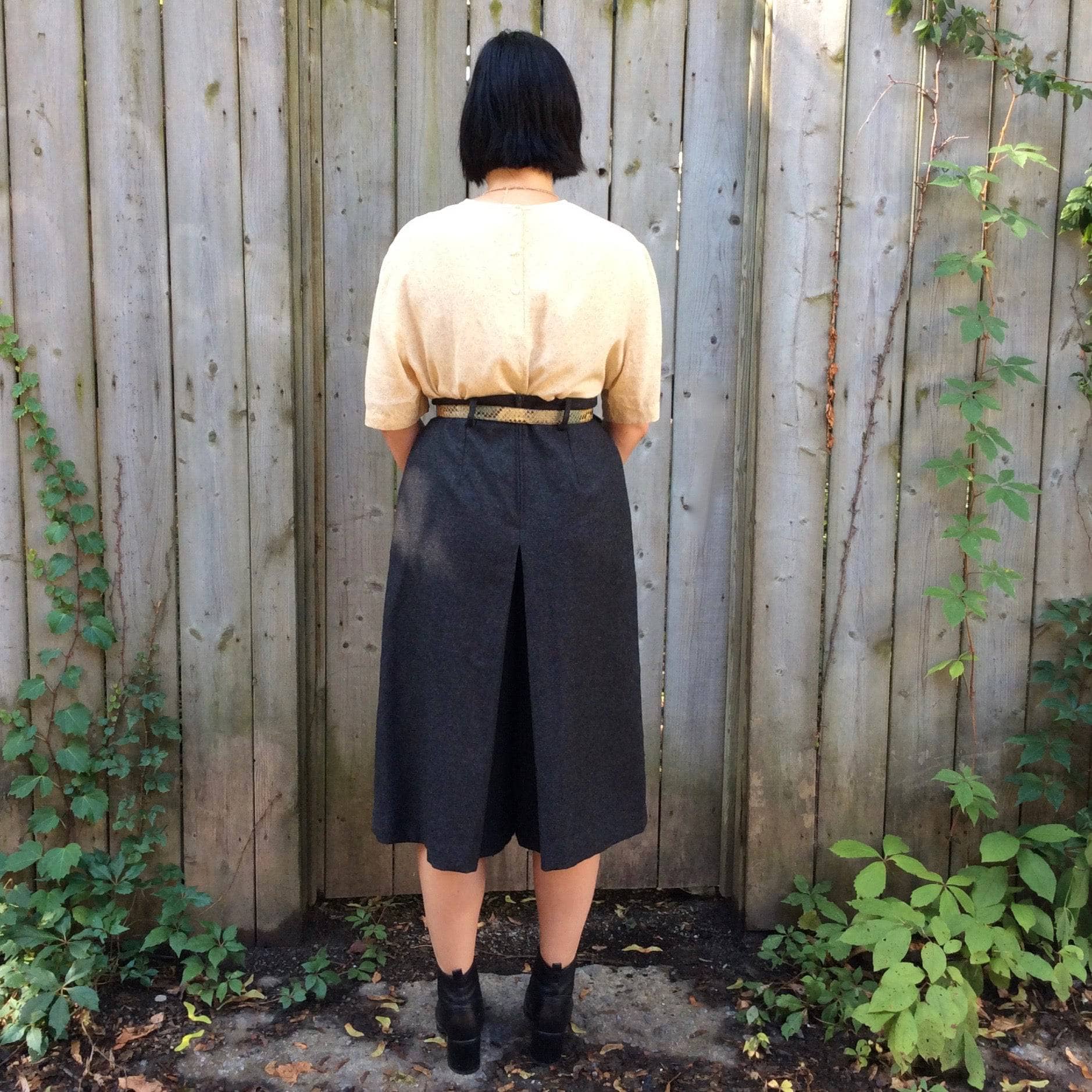 High waisted charcoal grey wool gaucho trousers