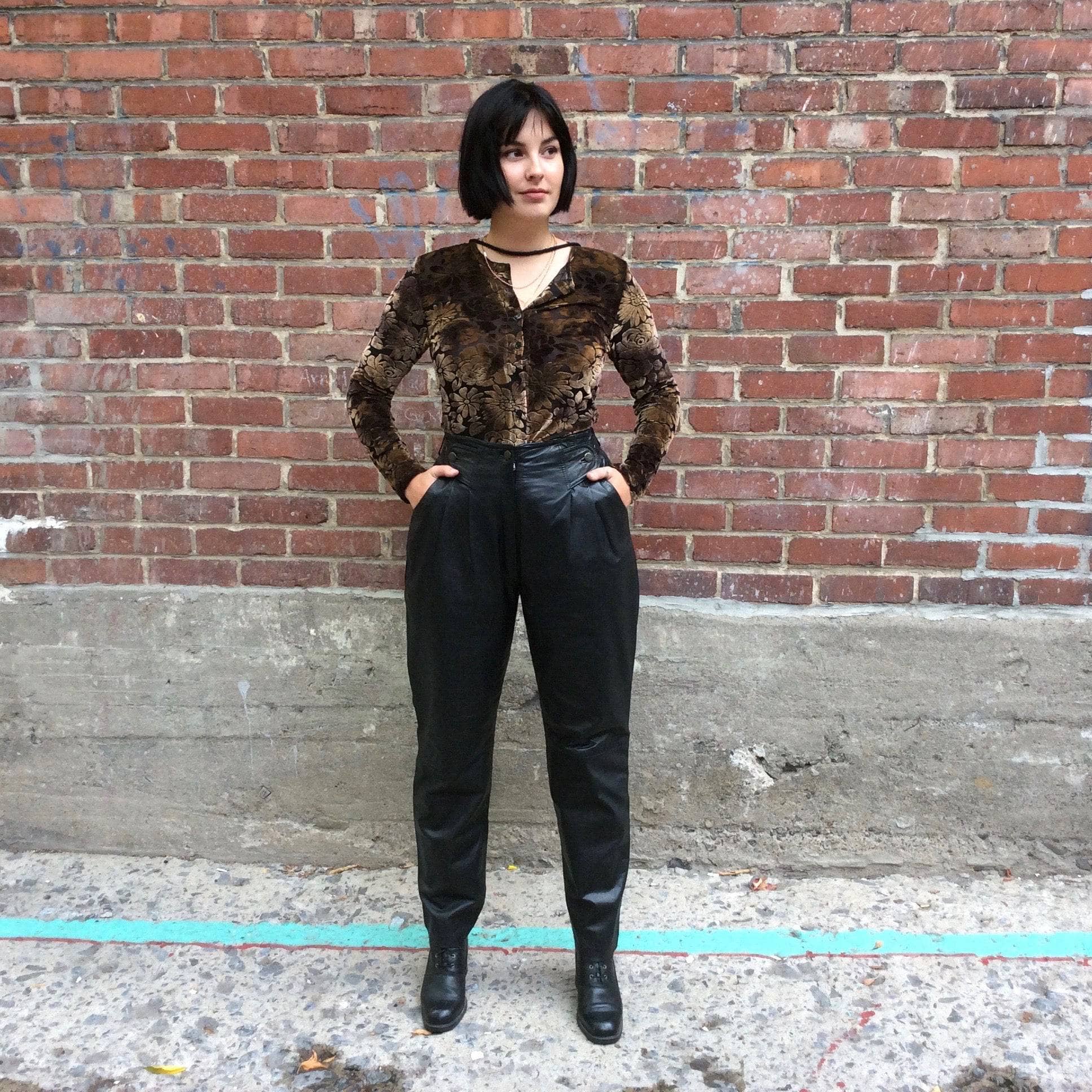 1980s High Waisted Black Genuine Leather Pants, sold by bohemevintage.com Montreal
