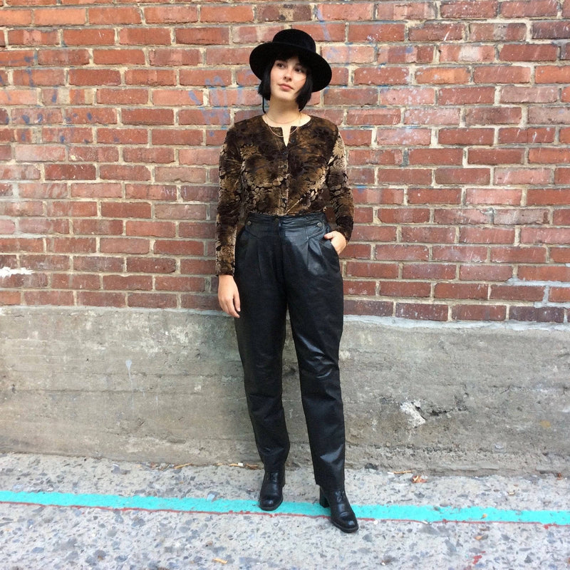 1980s High Waisted Black Genuine Leather Pants, sold by bohemevintage.com Montreal