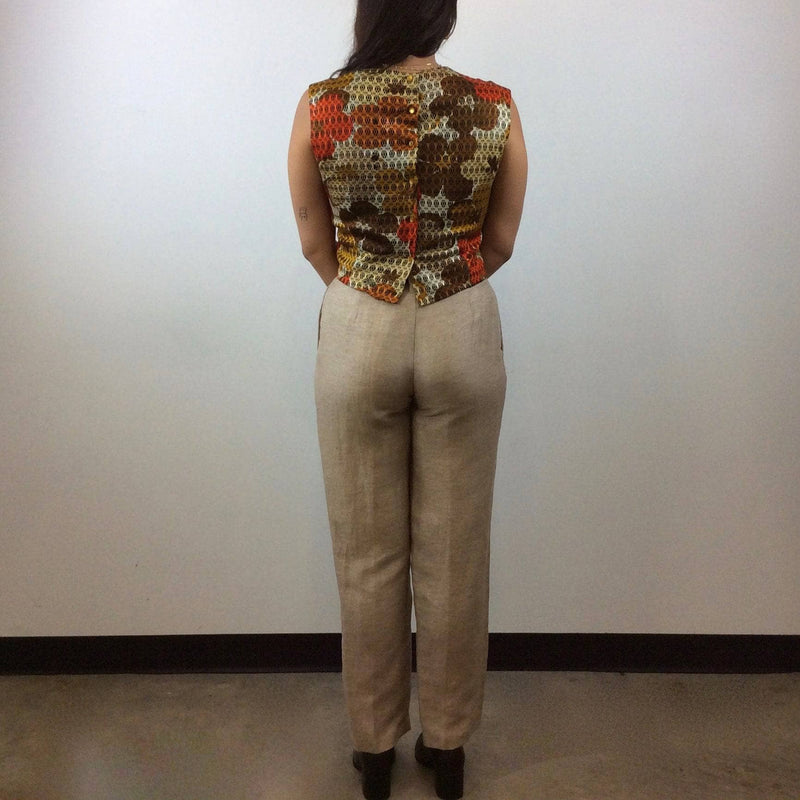 Back view of 1980s Jean Airoldi Linen Blazer and Pants Set Size Medium Sold by bohemevintage.com Montreal