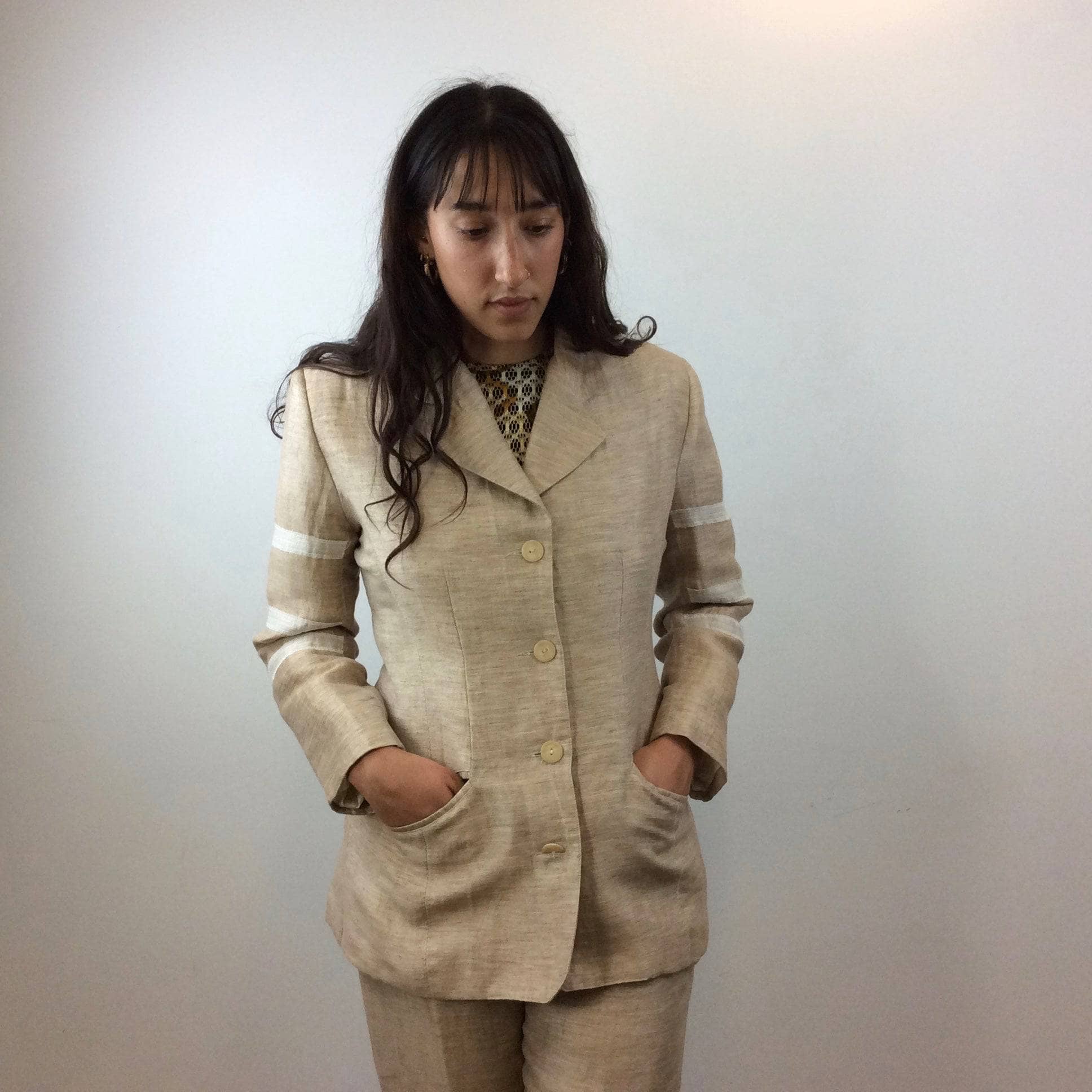 1980s Jean Airoldi Linen Blazer and Pants Set Size Medium Sold by bohemevintage.com Montreal