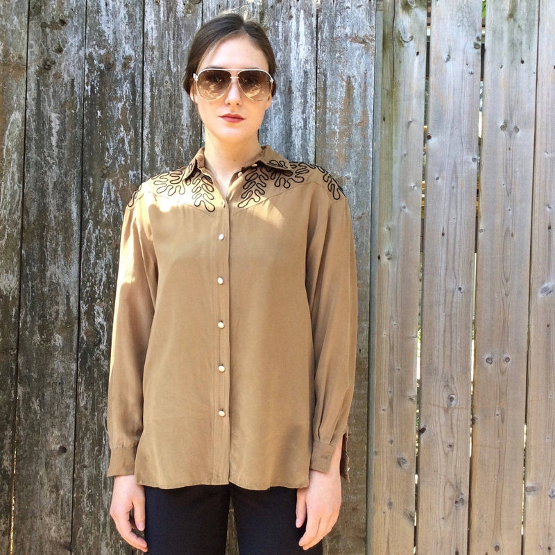 Light Brown Silk Blouse with detailing on the collar