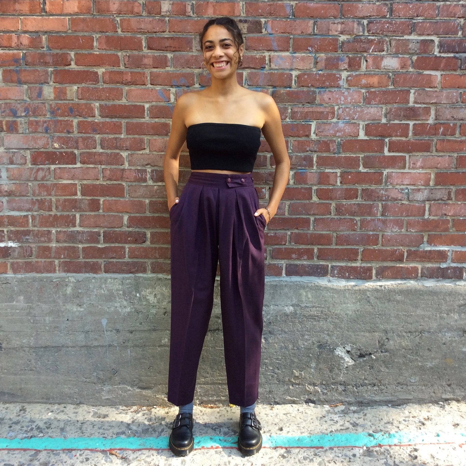 1980s High-Waisted Eggplant color Pleated Wool Pants