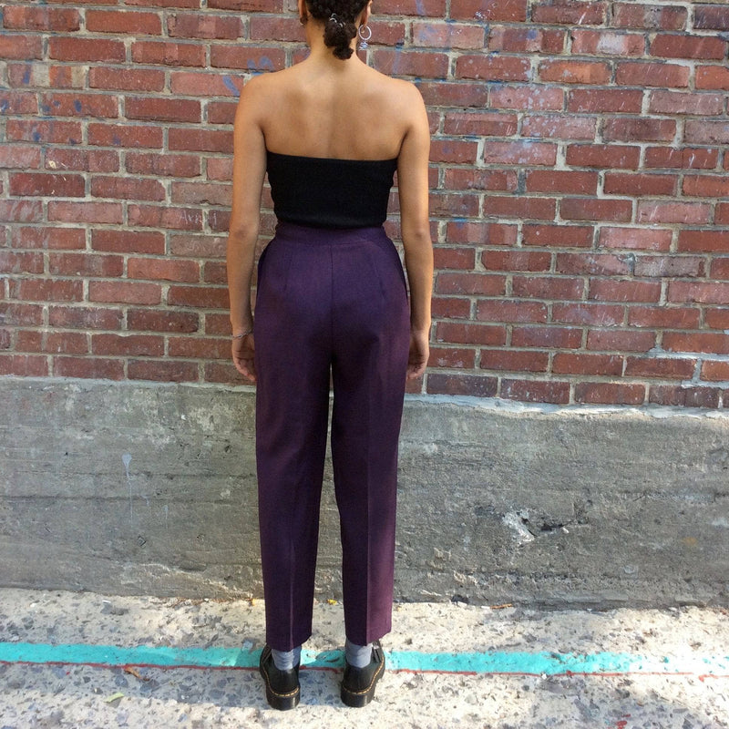 1980s High-Waisted Eggplant color Pleated Wool Pants
