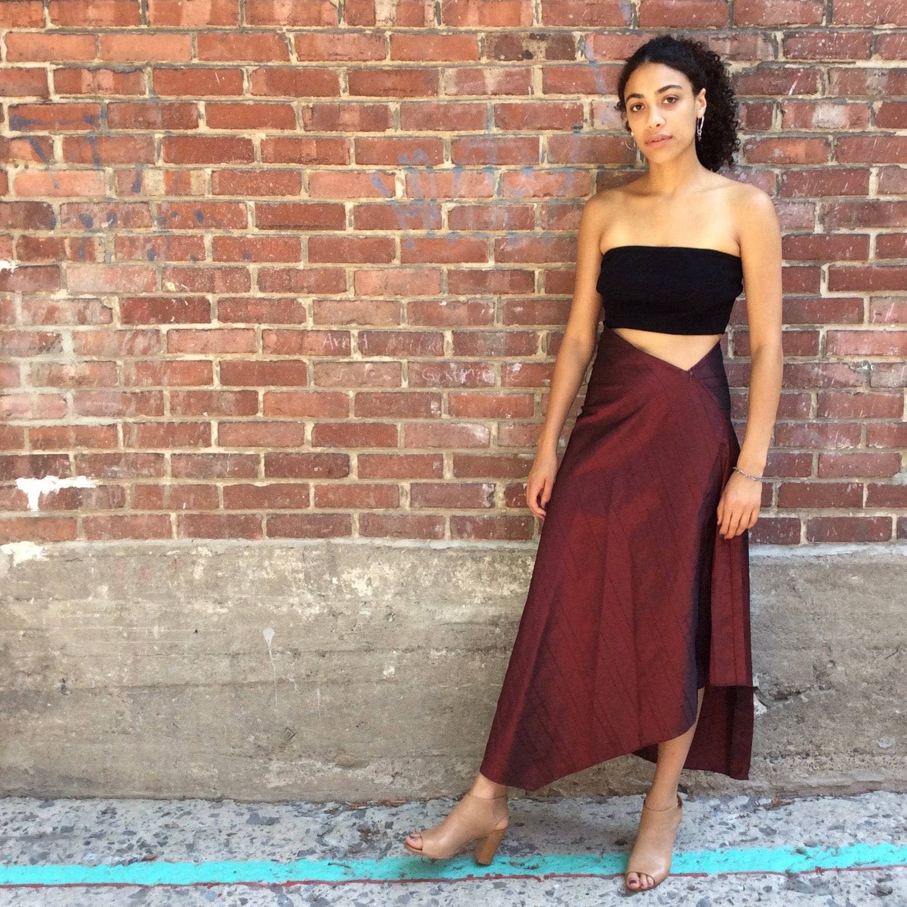 1990s 2000s "Marie Saint Pierre" Asymmetrical Long A-Line skirt Size Small, sold by bohemevintage.com Montreal