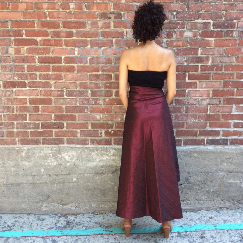 Back View of 1990s 2000s "Marie Saint Pierre" Asymmetrical Long A-Line skirt Size Small, sold by bohemevintage.com Montreal