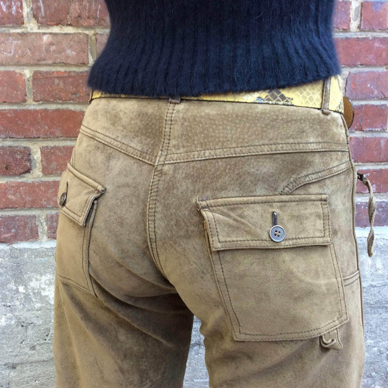 Années 1990-2000 | Pantalon en suède kaki taille moyenne à jambe droite | Danier