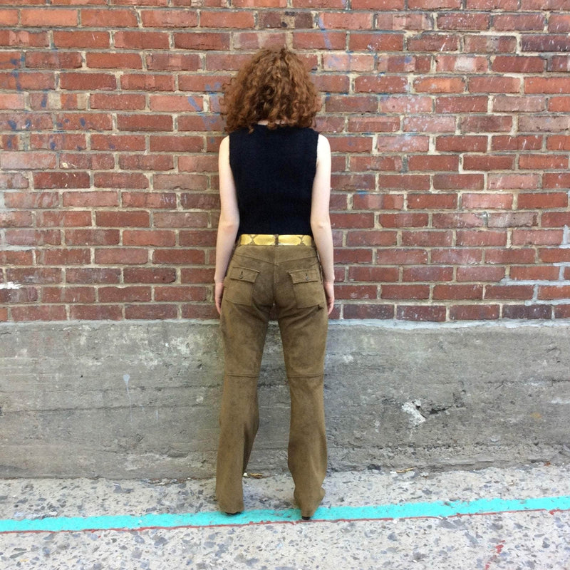 Années 1990-2000 | Pantalon en suède kaki taille moyenne à jambe droite | Danier