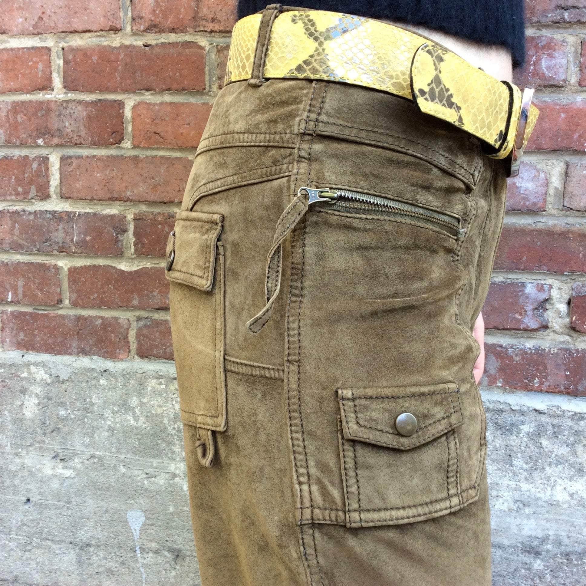 1990s-2000s Mid Rise Straight Leg Khaki Suede Pants Small