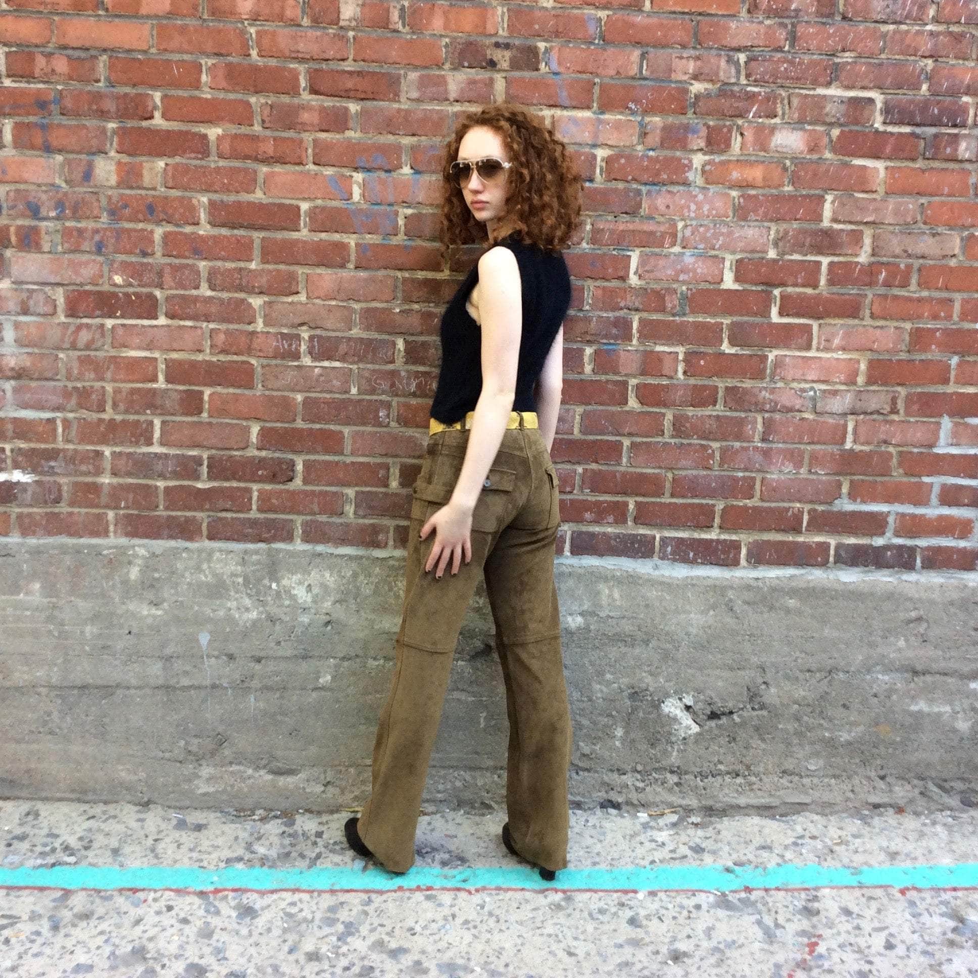 1990s-2000s Mid Rise Straight Leg Khaki Suede Pants Small